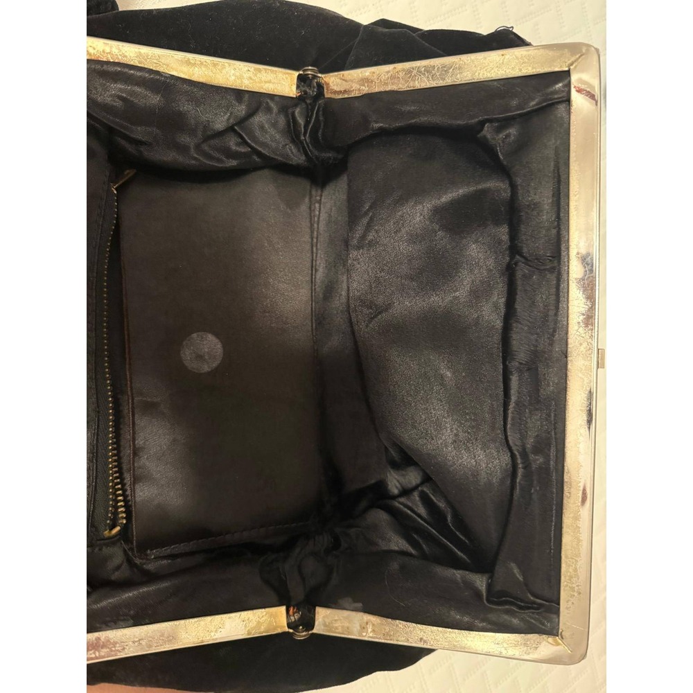 Vintage Floral Velvet Burnout Frame Bag Kiss Lock Top Handle Purse Retro 50s 60s - Picture 8 of 9